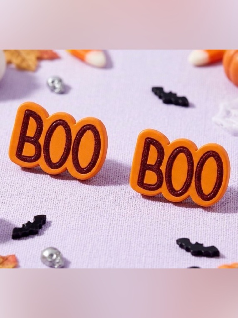 Halloween BOO Stud Earrings Orange & Black Spooky Statement Earrings